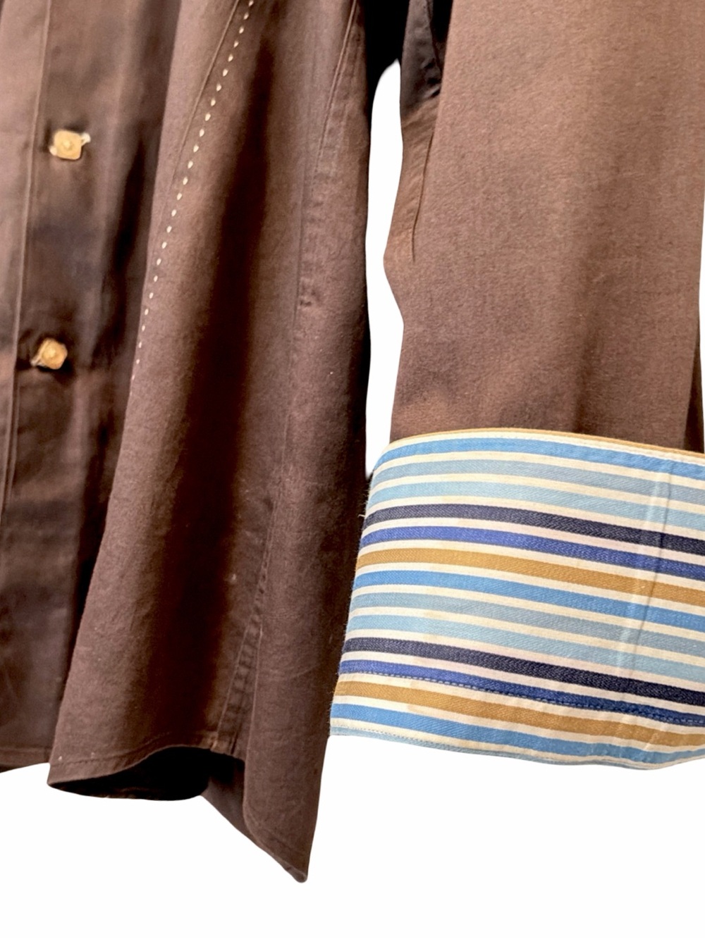 BOGOSSE Men’s Casual Button-Down Shirt with Contrast Stripe Lining & Cuffs - Picture 13 of 16